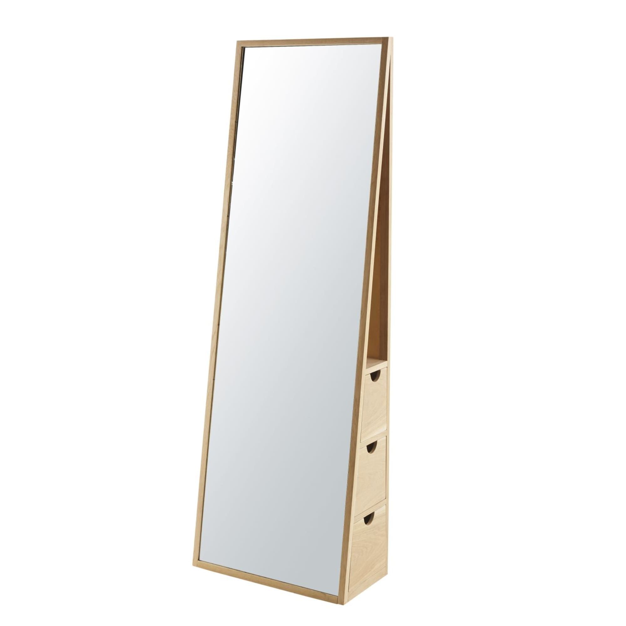 Espejo de pie con 3 cajones de roble 55x165 Aksel | Maisons du ...