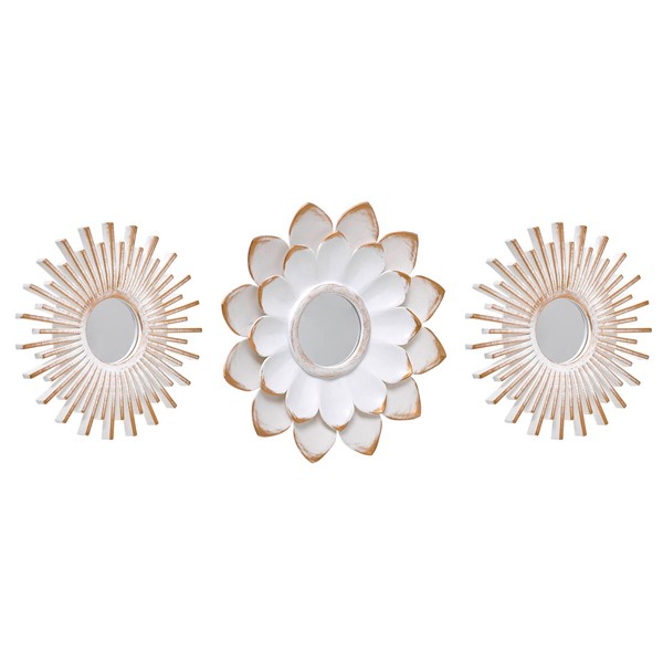 Set 3 espejos decorativos marco resina blanco con dorado