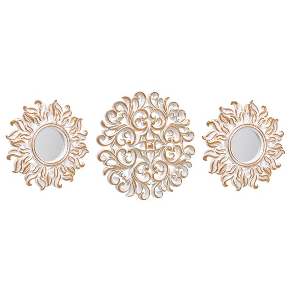 Set 2 espejos y 1 placa decorativos pequeños marco resina blanco con d